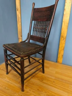Pressed Back Chair with Leather Seat and Turned Parts
