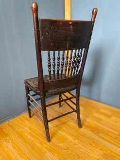Pressed Back Chair with Leather Seat and Turned Parts