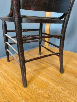 Pressed Back Chair with Leather Seat and Turned Parts