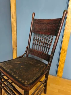 Pressed Back Chair with Leather Seat and Turned Parts