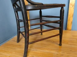 Pressed Back Chair with Leather Seat and Turned Parts