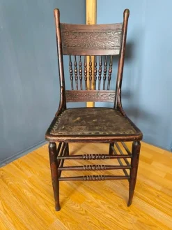 Pressed Back Chair with Leather Seat and Turned Parts