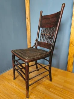 Pressed Back Chair with Leather Seat and Turned Parts