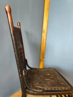 Pressed Back Chair with Leather Seat and Turned Parts