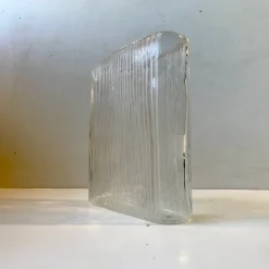 Quadratische Glasvase mit weißen Streifen von Orrefors, 1970er