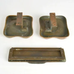 Quadratische Push Pull Türgriffe aus Bronze mit Briefkasten Set, 1970er, 3er Set