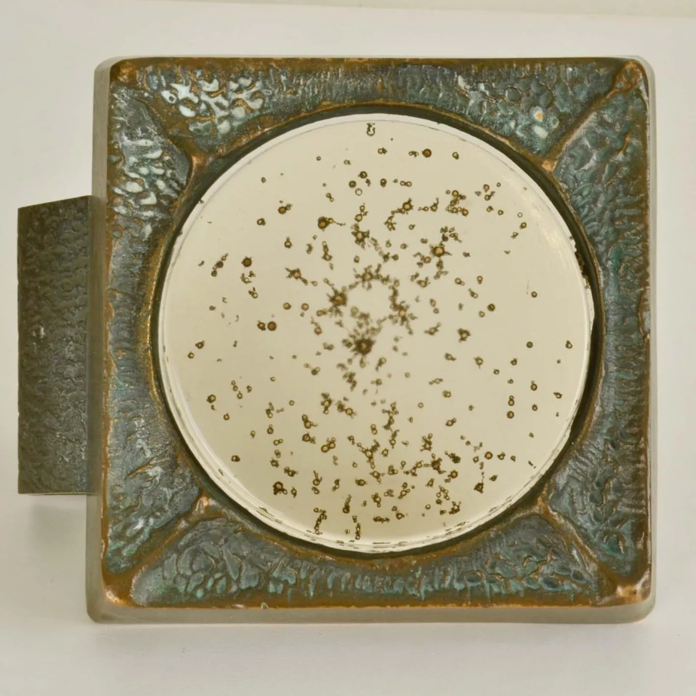 Quadratischer Vintage Push Pull Türgriff aus Bronze & Glas, 1960er