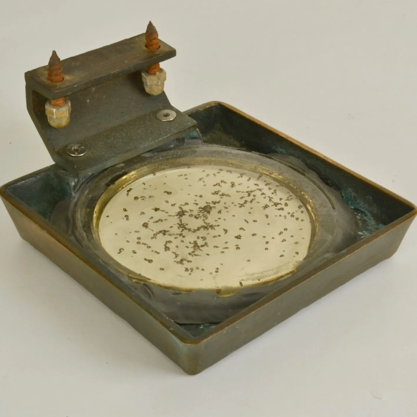 Quadratischer Vintage Push Pull Türgriff aus Bronze & Glas, 1960er