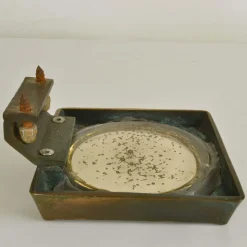 Quadratischer Vintage Push Pull Türgriff aus Bronze & Glas, 1960er