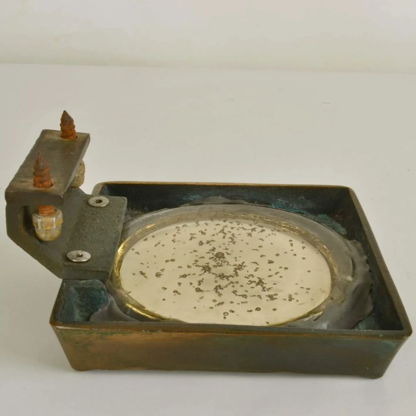 Quadratischer Vintage Push Pull Türgriff aus Bronze & Glas, 1960er