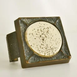 Quadratischer Vintage Push Pull Türgriff aus Bronze & Glas, 1960er