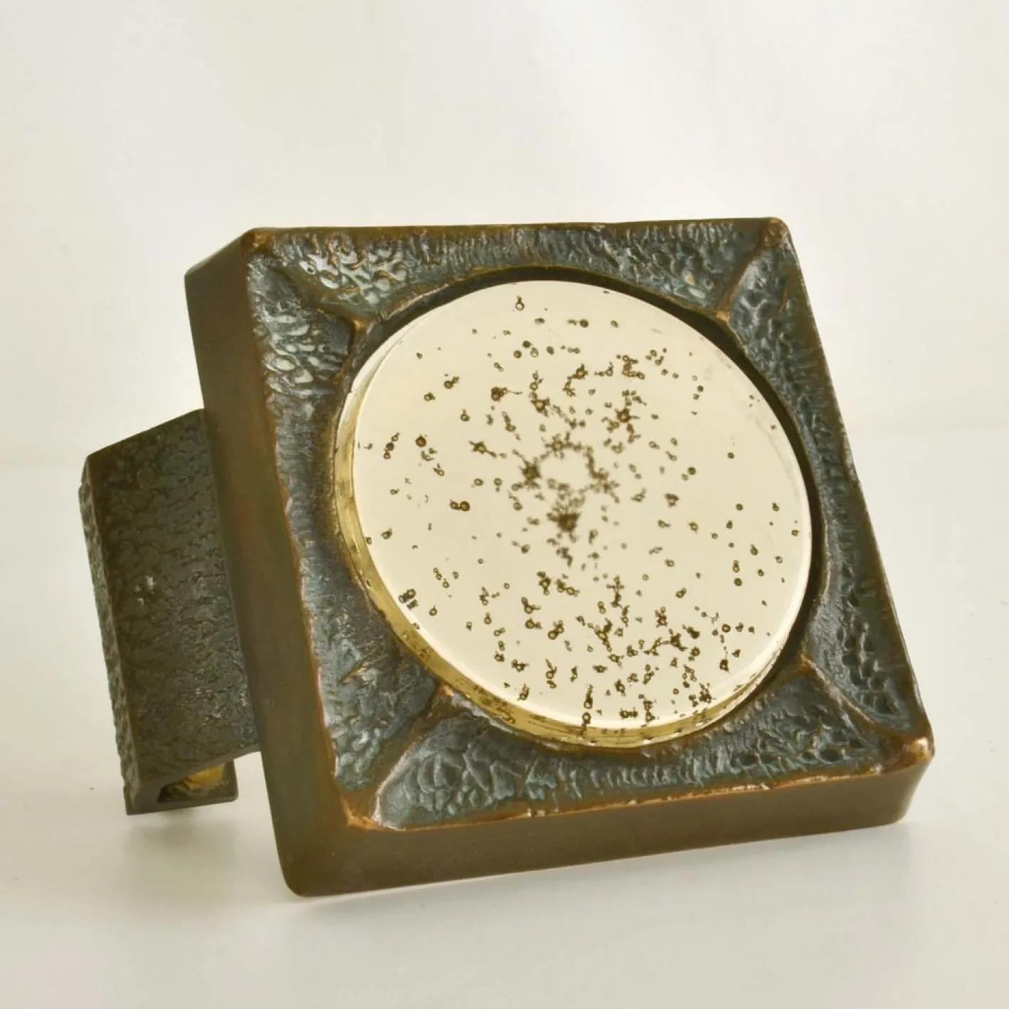 Quadratischer Vintage Push Pull Türgriff aus Bronze & Glas, 1960er