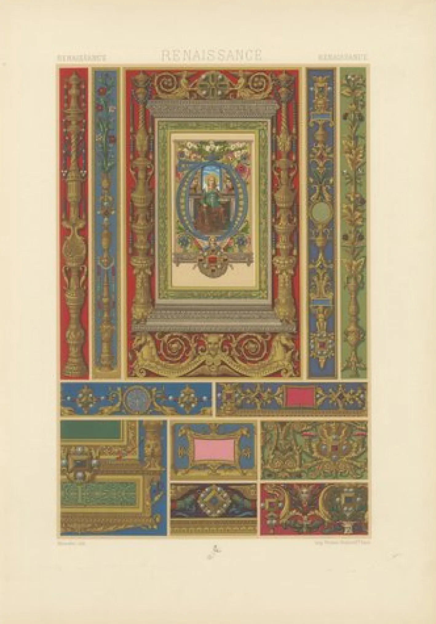 Racinet, Renaissance Grotesque Ornament, 1873, Chromolithographien, 3er Set