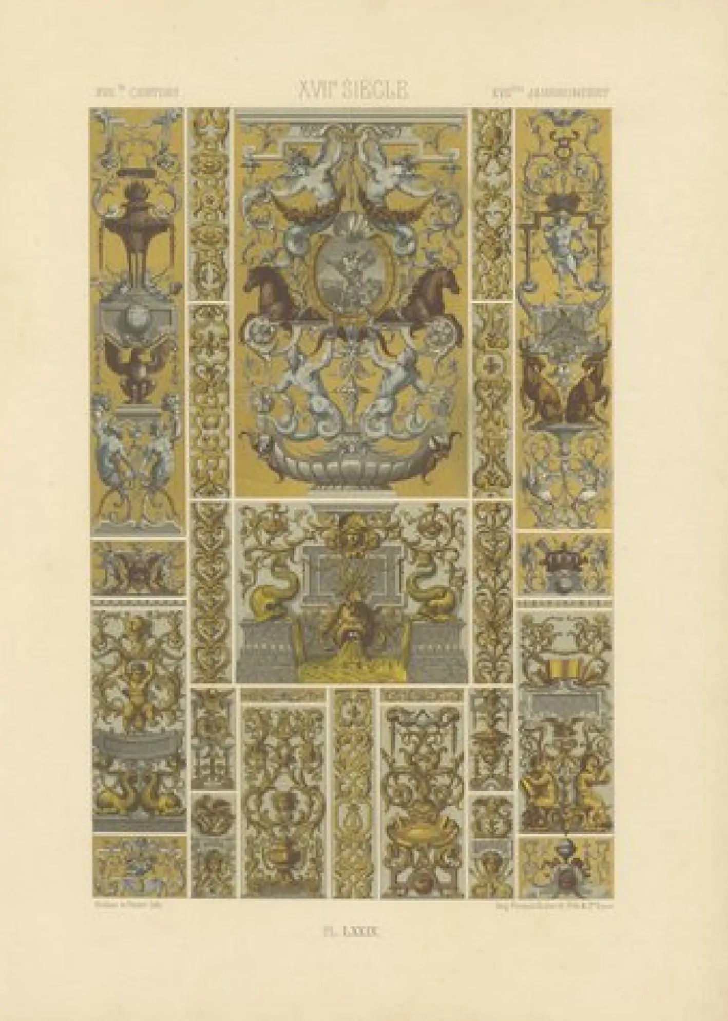 Racinet, Renaissance Grotesque Ornament, 1873, Chromolithographien, 3er Set