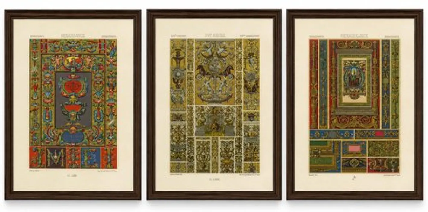 Racinet, Renaissance Grotesque Ornament, 1873, Chromolithographien, 3er Set