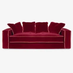 Rafaella Zwei-Sitzer Sofa aus rotem Couture Samt mit dunkelorange Zierleisten von Biosofa