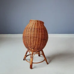 Rattan Übertopf auf Ständer, 1970er