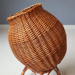 Rattan Übertopf auf Ständer, 1970er