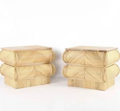 Rattan Nachttische, 2er Set