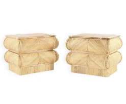 Rattan Nachttische, 2er Set