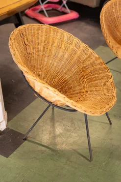 Rattan Salontisch & Stühle von Raoul Guys, 1950, 4 . Set
