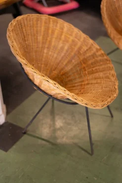 Rattan Salontisch & Stühle von Raoul Guys, 1950, 4 . Set