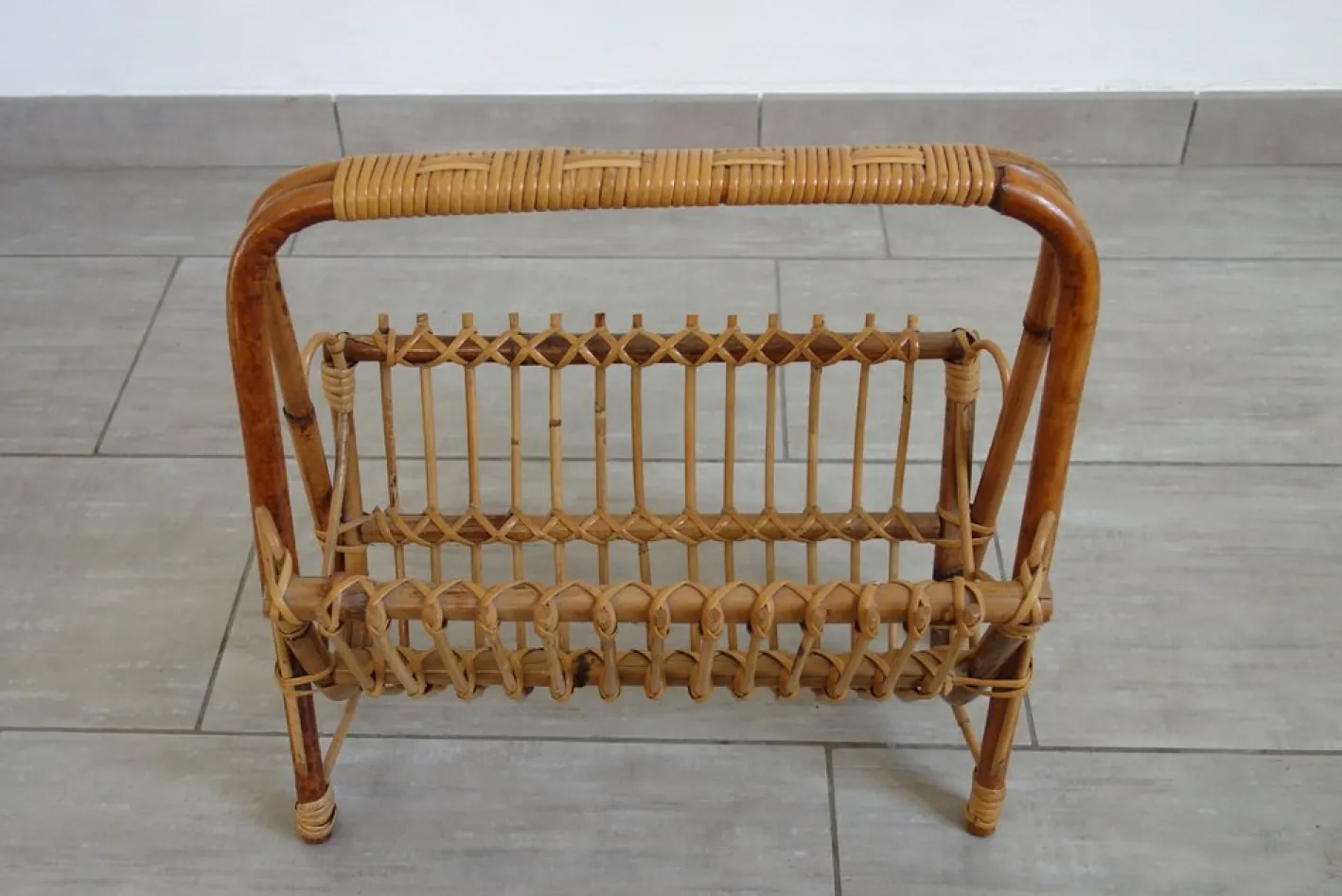 Rattan Zeitschriftenständer, 1960er