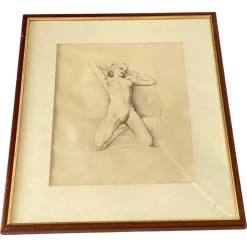 Raymond van Doren, Art Deco Akt, 1941, Zeichnung auf Papier, gerahmt