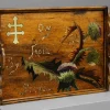 Rechteckiges Holztablett mit Intarsien im Stil von Emile Gallé