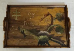 Rechteckiges Holztablett mit Intarsien im Stil von Emile Gallé