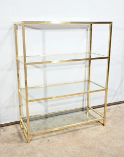 Regal aus Messing & Glas im Stil von Pierre Vandel, 1970er