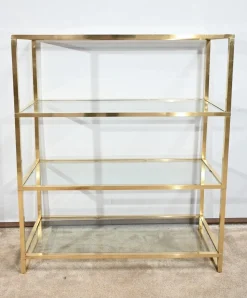 Regal aus Messing & Glas im Stil von Pierre Vandel, 1970er