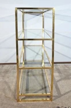Regal aus Messing & Glas im Stil von Pierre Vandel, 1970er