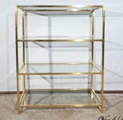 Regal aus Messing & Glas im Stil von Pierre Vandel, 1970er