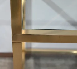 Regal aus Messing & Glas im Stil von Pierre Vandel, 1970er