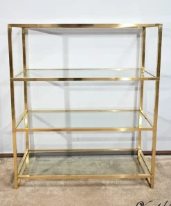 Regal aus Messing & Glas im Stil von Pierre Vandel, 1970er