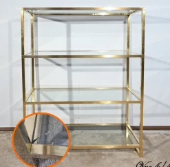 Regal aus Messing & Glas im Stil von Pierre Vandel, 1970er
