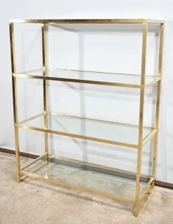 Regal aus Messing & Glas im Stil von Pierre Vandel, 1970er