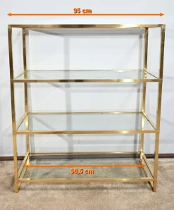 Regal aus Messing & Glas im Stil von Pierre Vandel, 1970er