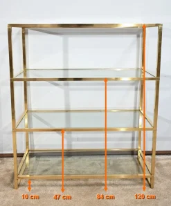 Regal aus Messing & Glas im Stil von Pierre Vandel, 1970er