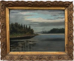René Martin, Seenlandschaft, 1903, Öl auf Karton, gerahmt