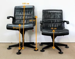 Richard Sapper zugeschriebene Leder Bürostühle für Knoll Inc. / Knoll International, 1979, 2er Set