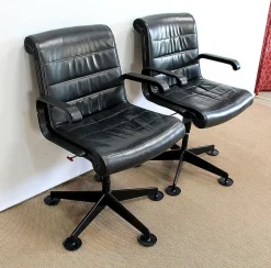 Richard Sapper zugeschriebene Leder Bürostühle für Knoll Inc. / Knoll International, 1979, 2er Set