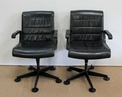Richard Sapper zugeschriebene Leder Bürostühle für Knoll Inc. / Knoll International, 1979, 2er Set