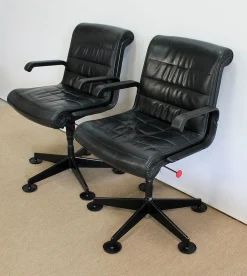 Richard Sapper zugeschriebene Leder Bürostühle für Knoll Inc. / Knoll International, 1979, 2er Set