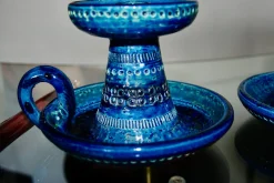 Rimini Blue Keramik Kerzenhalter von Aldo Londi für Bitossi, Italy, 1960, 2er Set