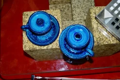 Rimini Blue Keramik Kerzenhalter von Aldo Londi für Bitossi, Italy, 1960, 2er Set