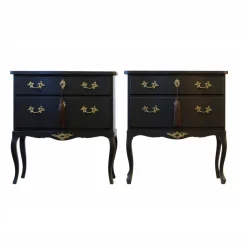 Rokoko Nachttische mit Modern Flat Black Finish, 2er Set
