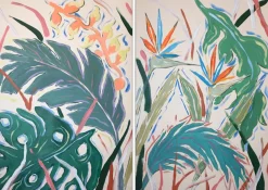 Romina Milano, Birds of Paradise Diptychon, 2026, Mischtechnik auf Papier