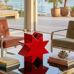 Rote Hsing Vase von Ettore Sottsass, Italien, 1980er